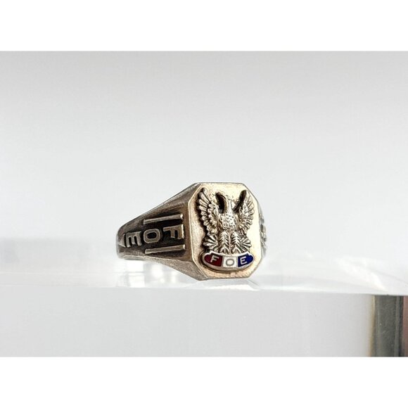FOE Fraternal Order of Eagles 925 Sterling Silver Vintage Ring - sz 11.25 - Picture 3 of 14